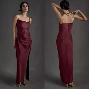 NWT Anthropologie BHLDN Jennings Ruched Satin Gown Dark Berry